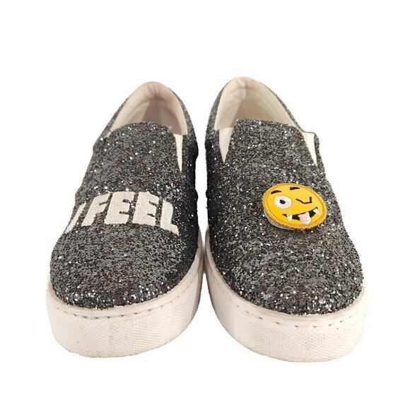 Chiara Ferragni I Feel Flat Glittered Emoji Sneakers 39 9 Silver - Picture 1 of 10